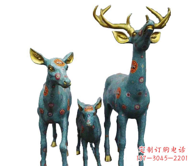铜雕彩绘梅花鹿一家雕塑