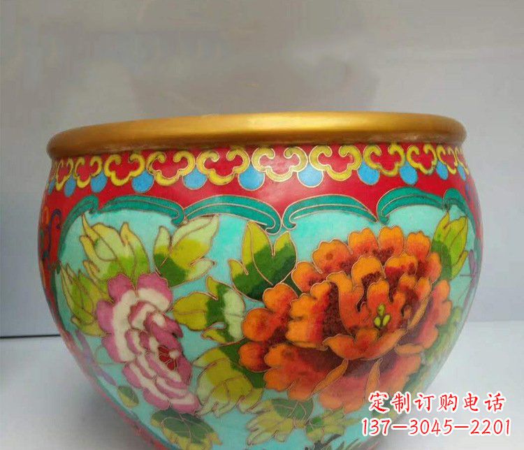 铜雕彩绘庭院装饰景观水缸雕塑