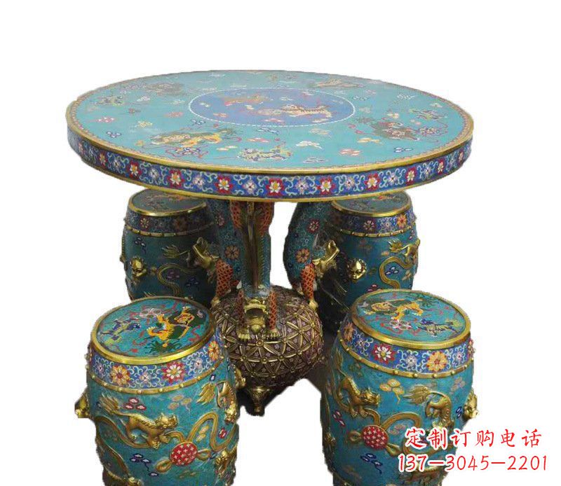 铜雕彩绘小象圆桌景观摆件