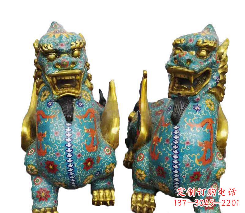 铜雕彩绘镇宅麒麟雕塑摆件