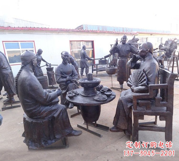 铜雕吃火锅人物