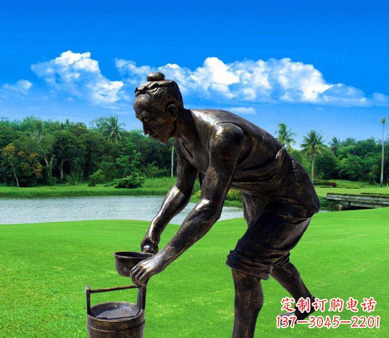 铜雕打水人物园林景观雕塑