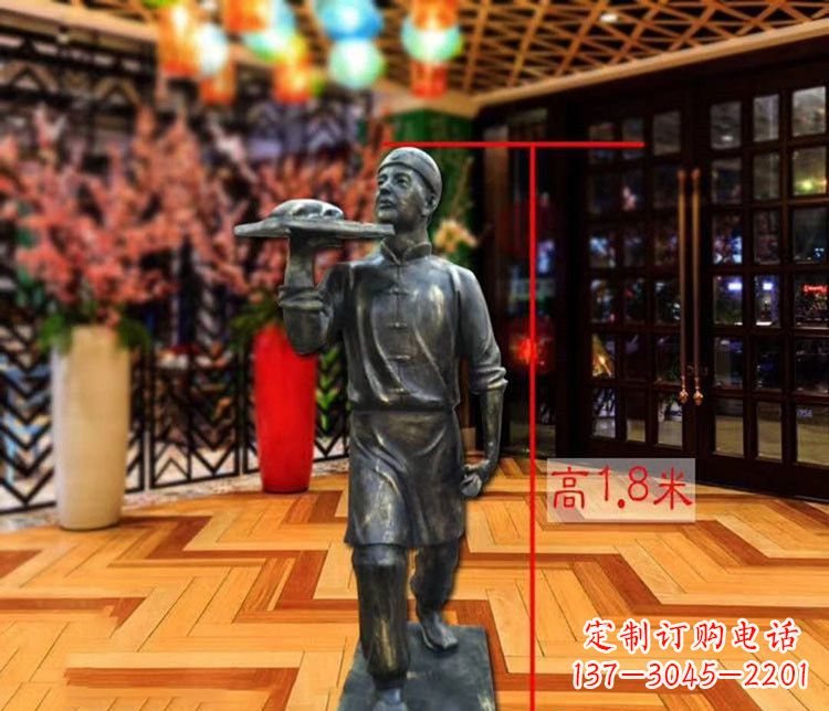 铜雕店小二人物雕塑 (2)