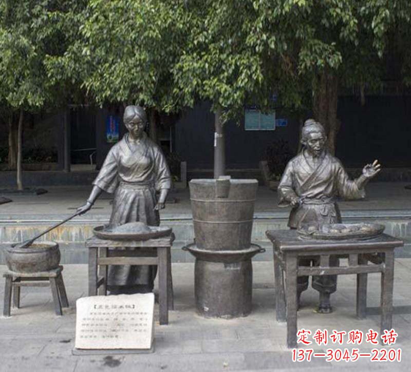 铜雕古代卖小吃人物