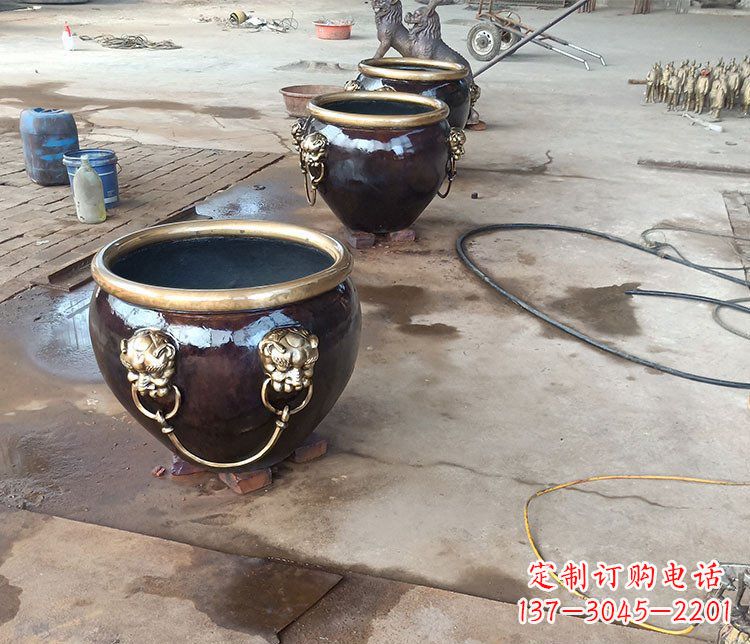 铜雕故宫狮子头水缸雕塑