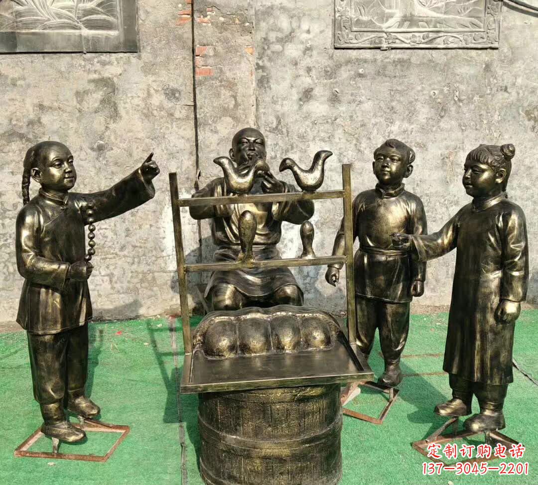 铜雕广场吹唐人雕塑