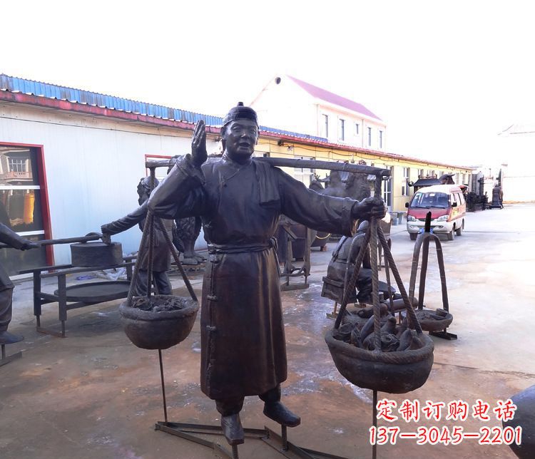 铜雕广场叫卖小品人物雕塑
