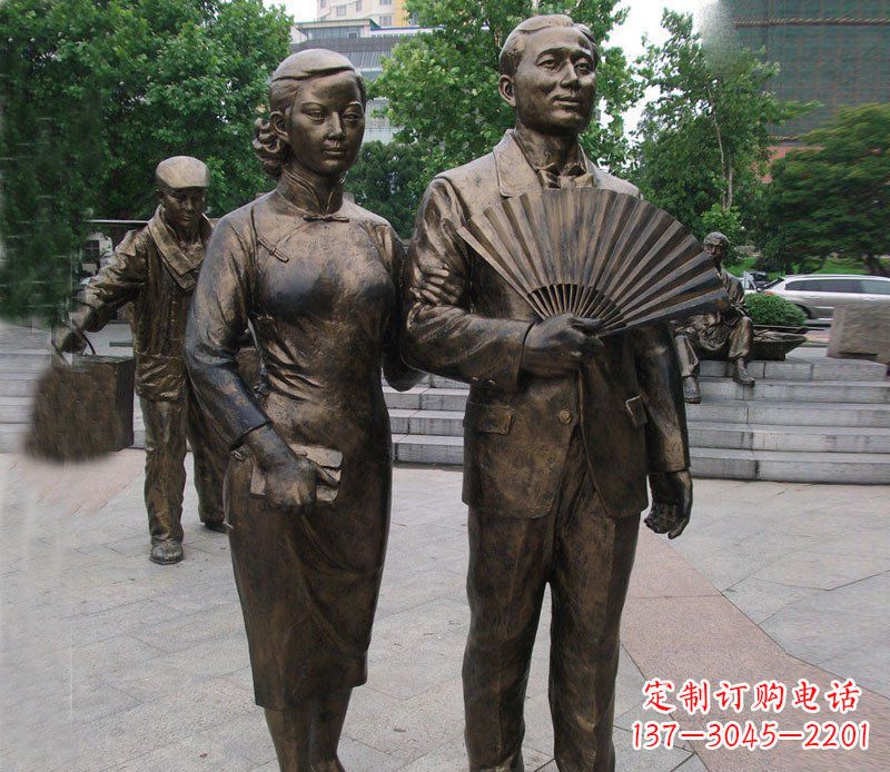 铜雕逛街夫妻人物雕塑