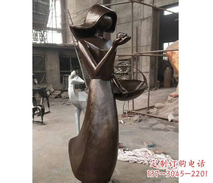 铜雕逛街女孩人物雕塑