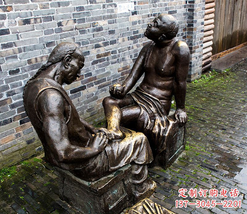 铜雕喝茶修脚人物雕塑