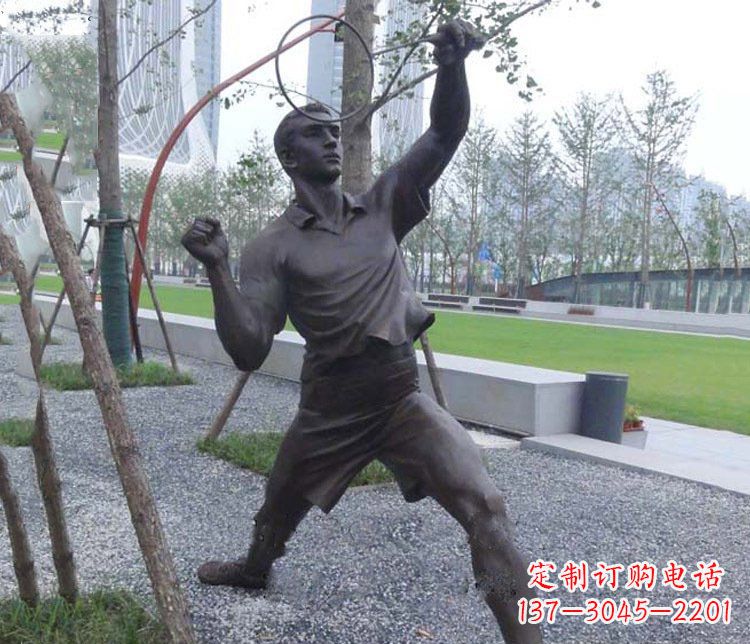 铜雕户外公园打羽毛球运动人物摆件