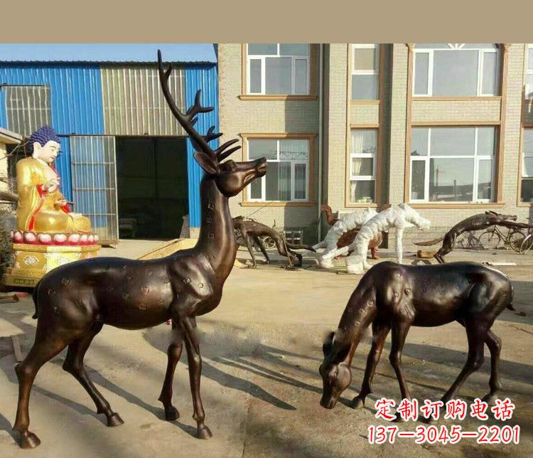 铜雕户外公园动物雕塑鹿摆件 (2)