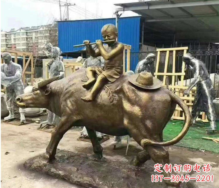 铜雕户外牧童骑牛雕塑摆件