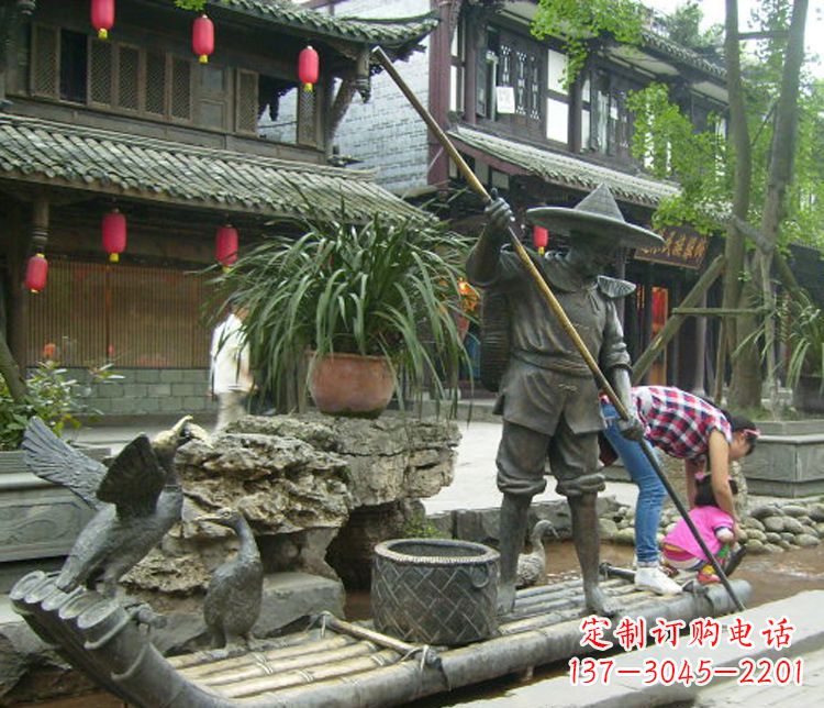 铜雕划船人物雕塑