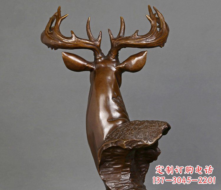 铜雕吉祥招财鹿头雕塑摆件