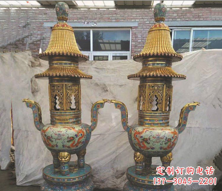 铜雕景泰蓝香炉雕塑摆件