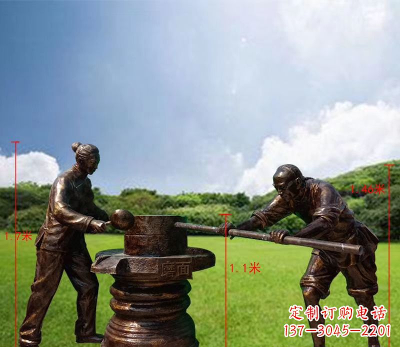 铜雕民俗磨面人物雕塑