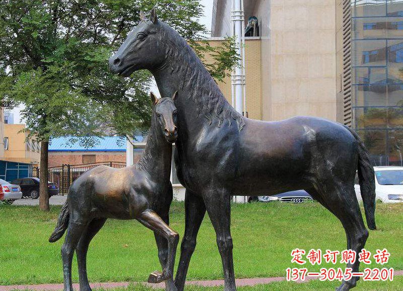 铜雕母子马
