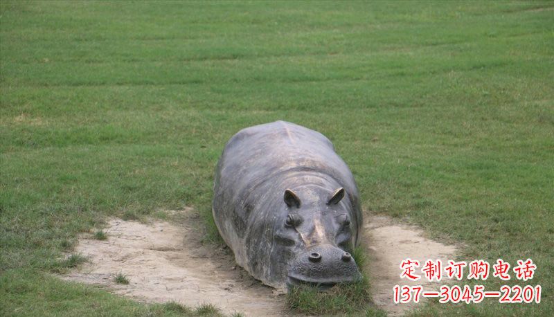 铜雕趴着的河马