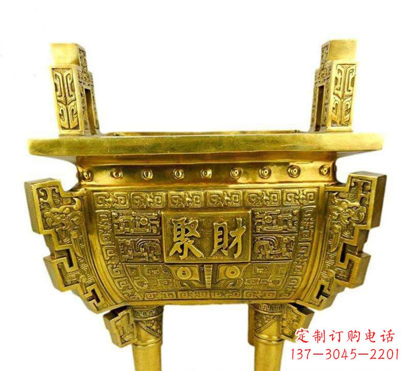铜雕企业聚财四足方鼎
