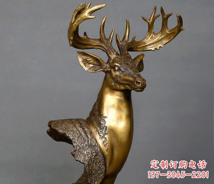 铜雕如意铜鹿头摆件