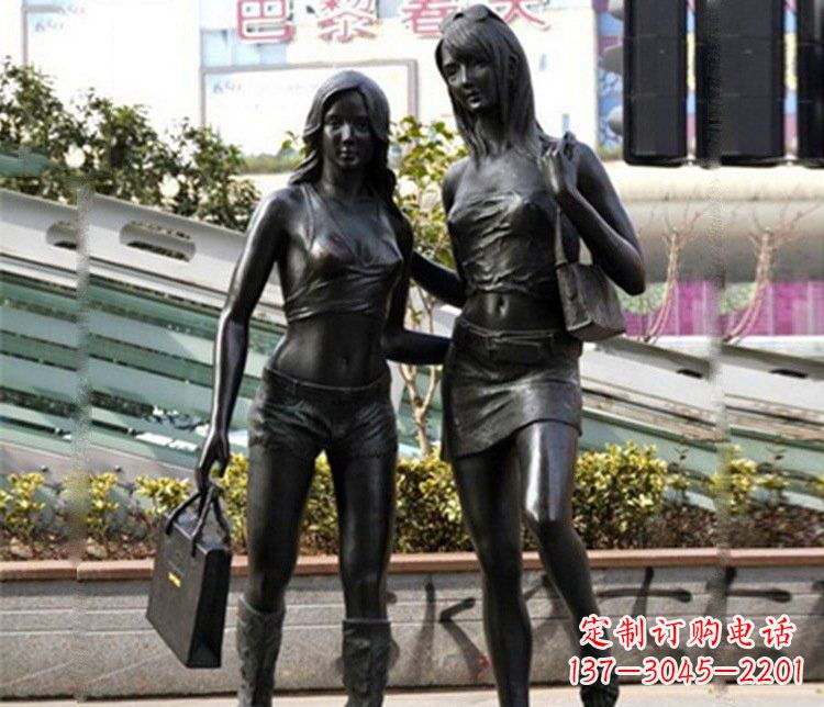 铜雕商业街购物人物摆件