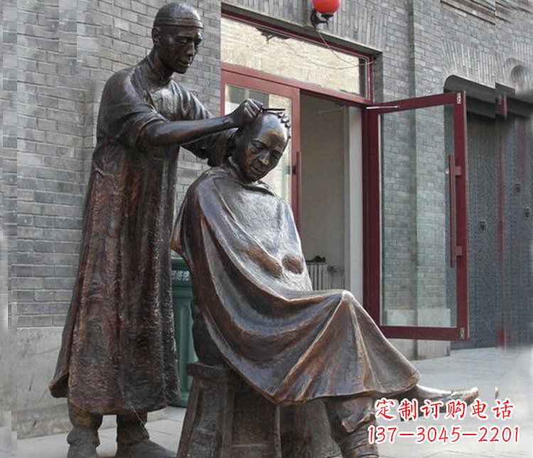 铜雕商业街理发小品人物雕塑