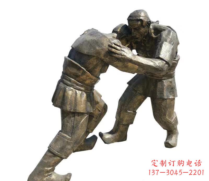 铜雕摔跤人物雕塑