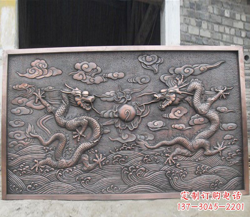 铜雕双龙壁画景观摆件