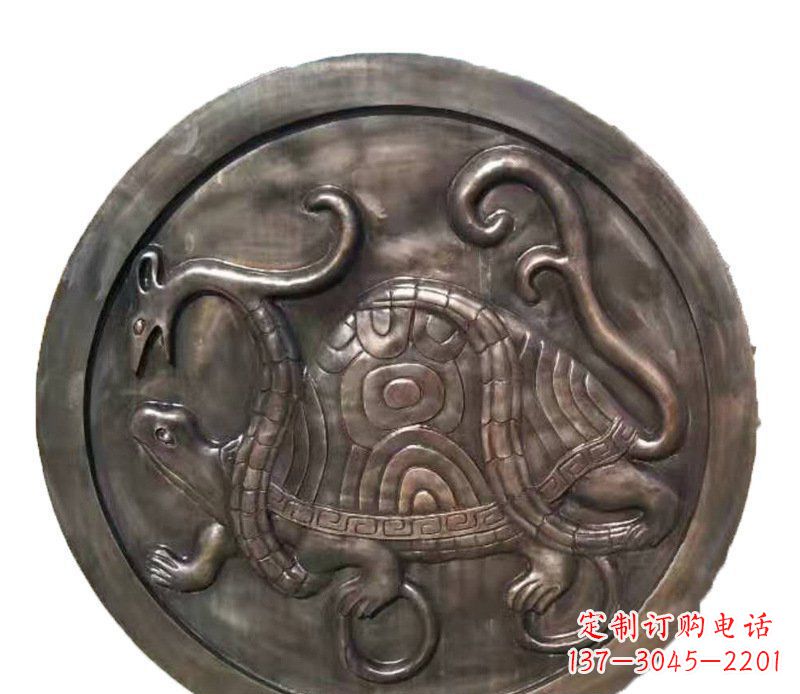 铜雕乌龟与蛇壁画摆件