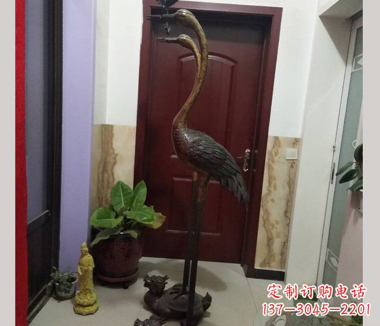 铜雕仙鹤踩龟雕塑摆件 (2)