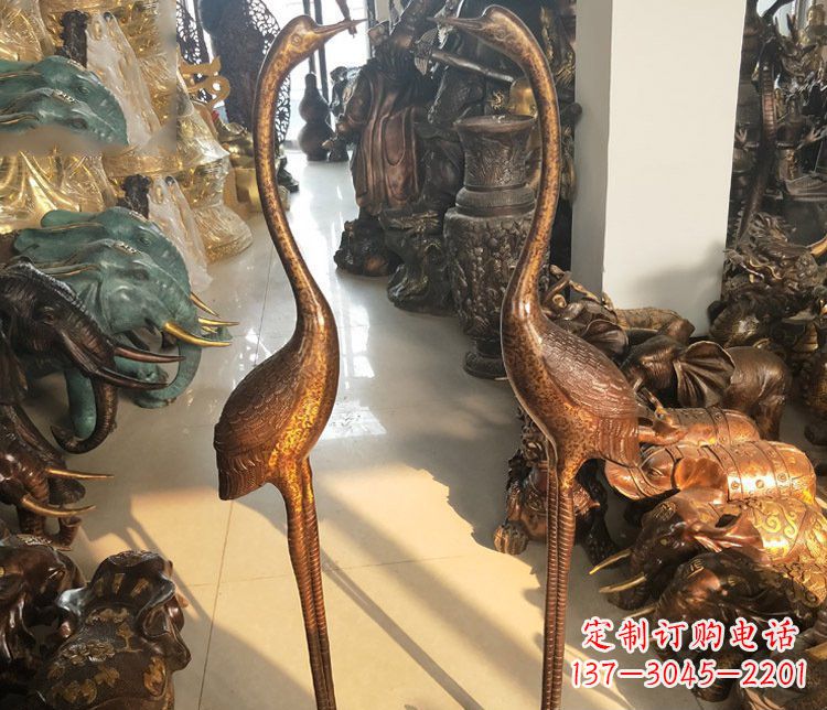 铜雕仙鹤踩龟雕塑摆件