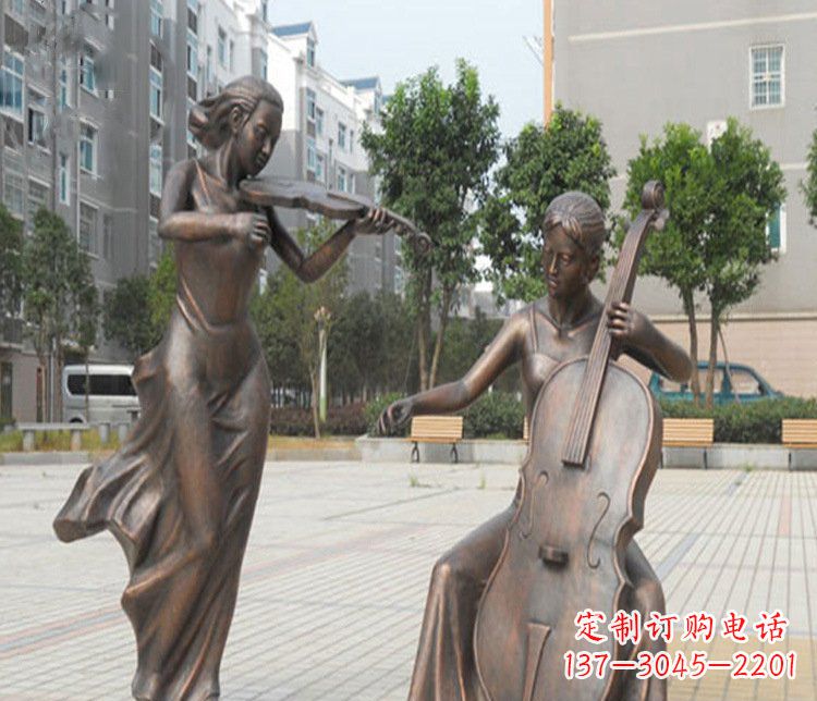 铜雕小区音乐组合人物摆件