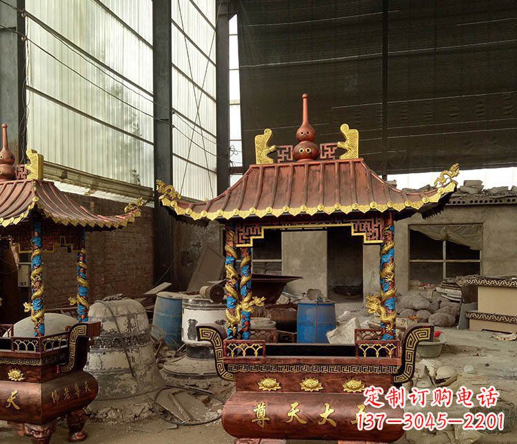 铜雕小型寺庙香炉摆件