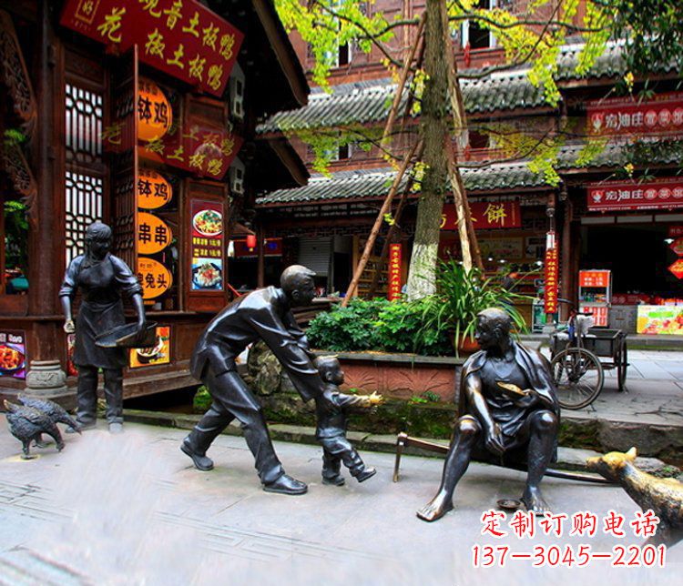 铜雕学走路儿童街道人物雕塑