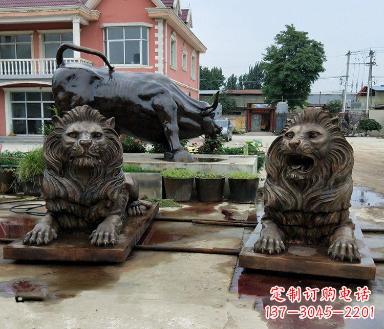 铜雕银行门口狮子雕塑摆件