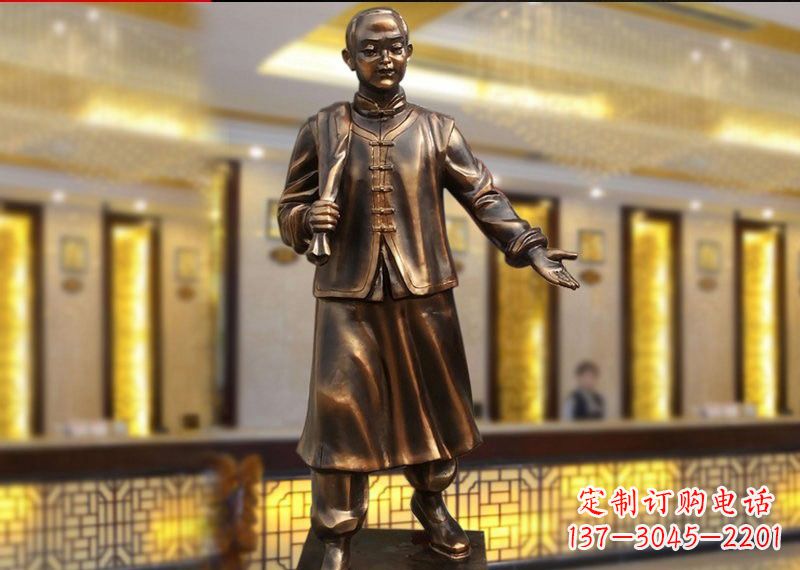 铜雕迎宾人物店小二