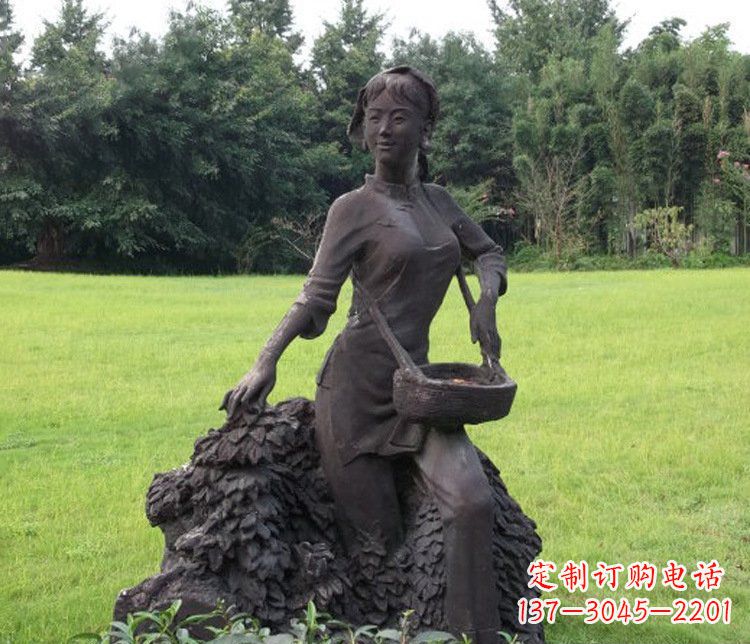 铜雕园林采茶女孩人物雕塑