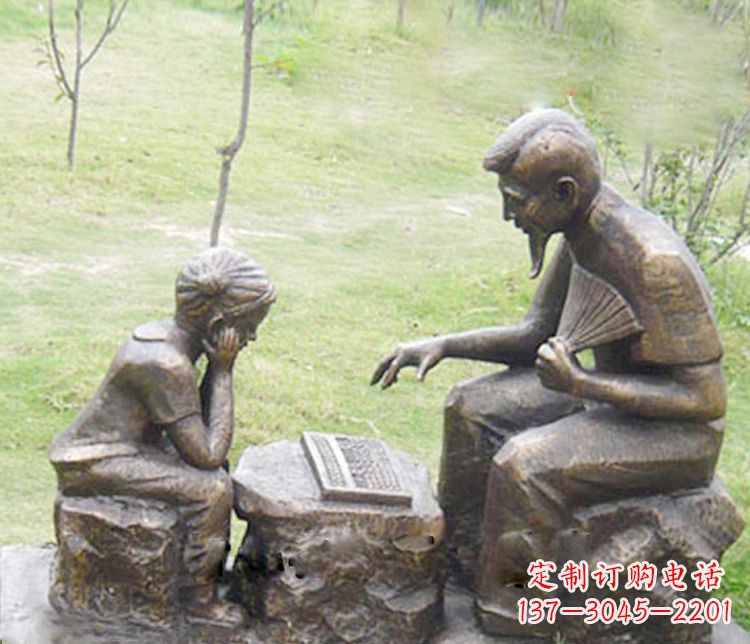 铜雕园林打算盘人物雕塑