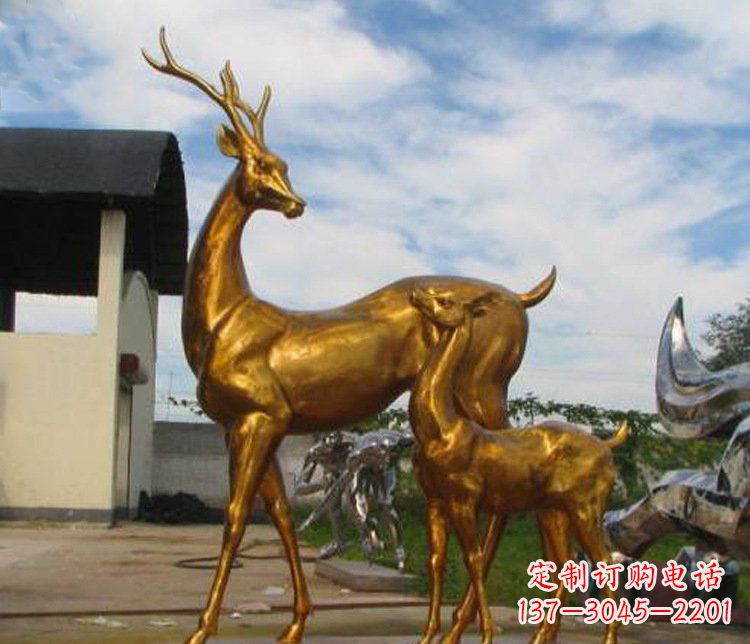 铜雕园林动物母子鹿雕塑