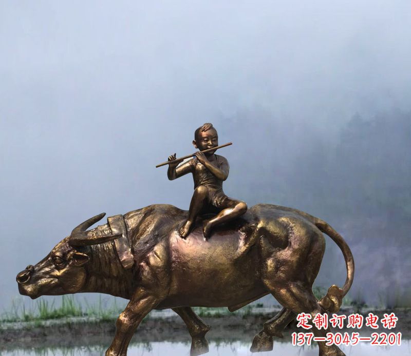 铜雕园林牧童骑牛