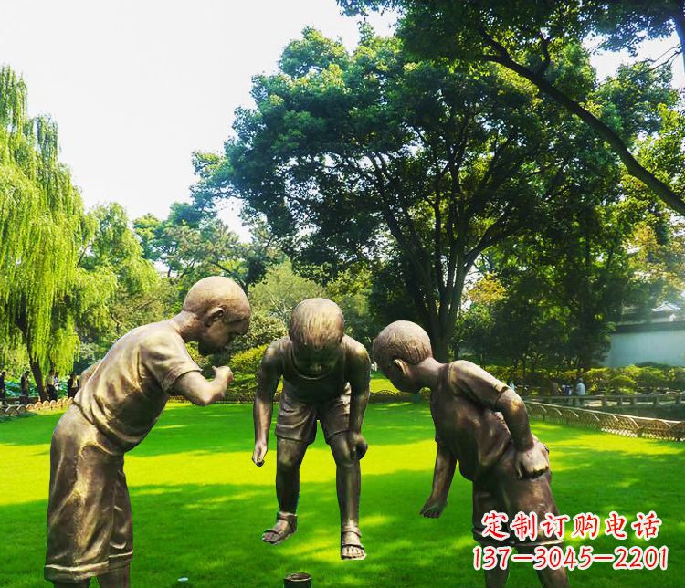 铜雕园林玩陀螺儿童雕塑