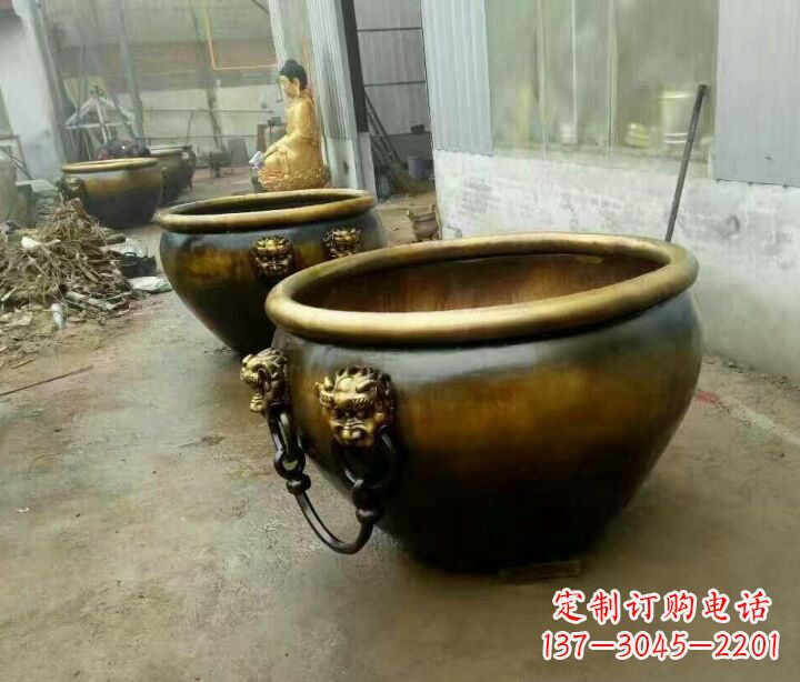 铜雕圆形荷花水缸雕塑 (2)
