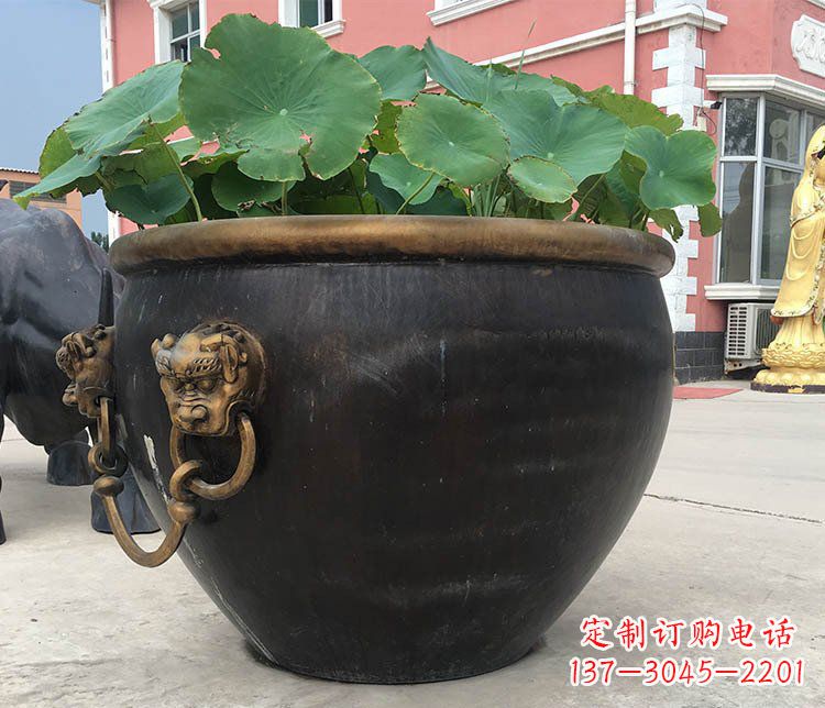 铜雕圆形荷花水缸雕塑 (3)