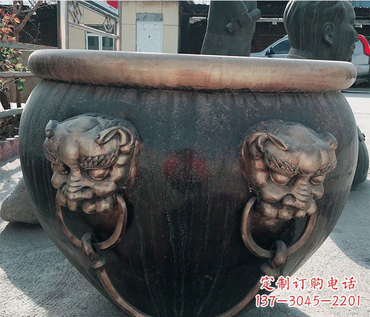 铜雕圆形荷花水缸雕塑 (6)