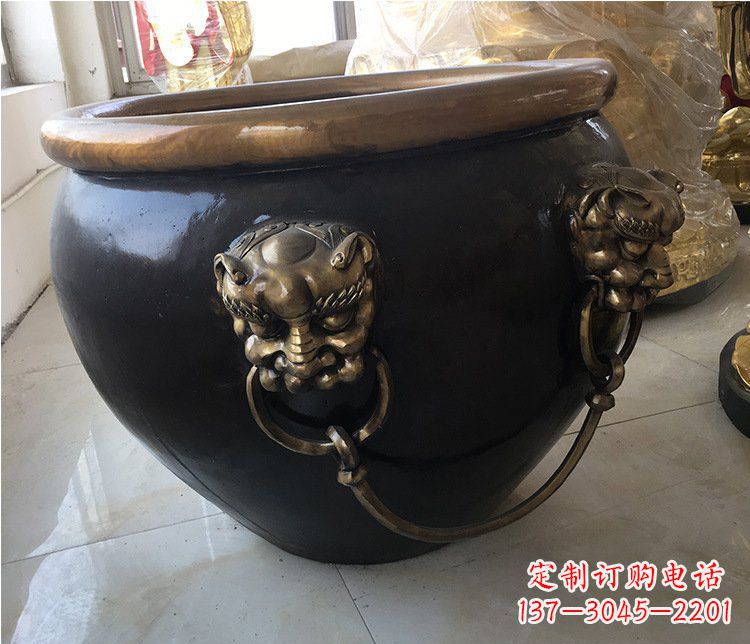 铜雕圆形荷花水缸雕塑 (5)