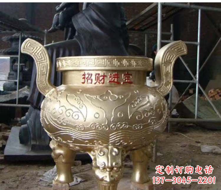铜雕招财进宝圆形香炉