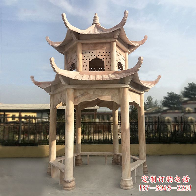 晚霞红大理石凉亭雕塑