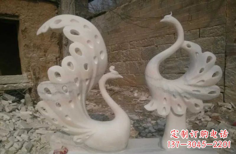 晚霞红抽象石雕孔雀