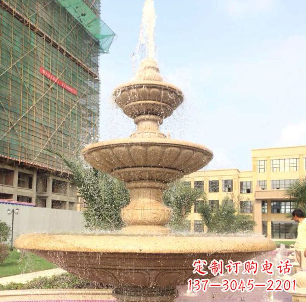 晚霞红大型多层喷泉石雕
